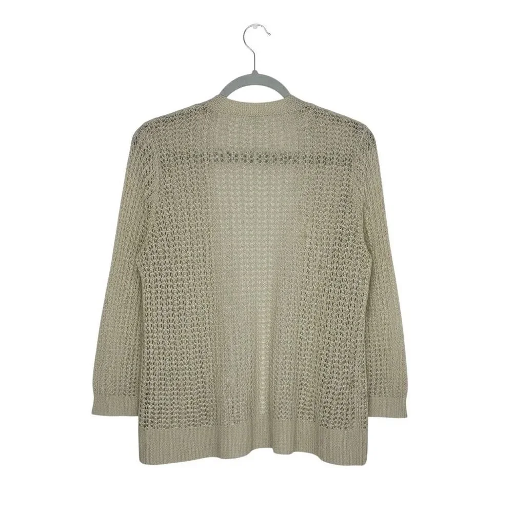 80 Park Cardigan Sweater Open Knit Open Front Beige Metallic Gold XL